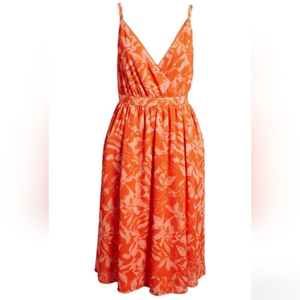Chelsea28 Floral Wrap Bodice Dress in Orange-Peach NWOT